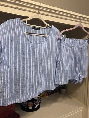 Final Touch Light Blue & White Striped High-Waist Shorts SET!!!